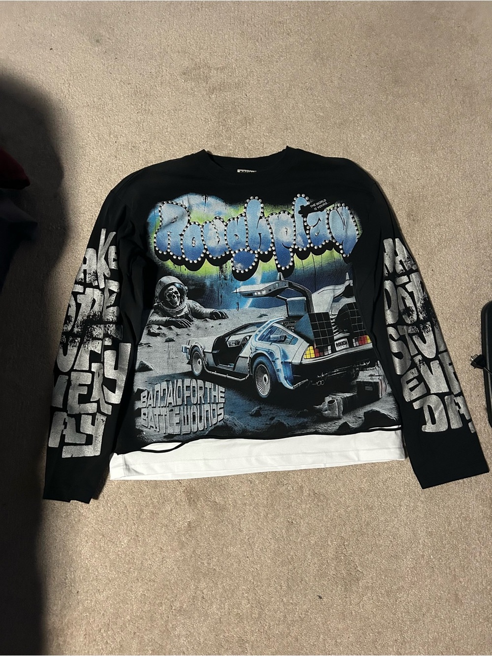 Rough play Graphic Long Sleeve Tee - Black with Blue & Gray